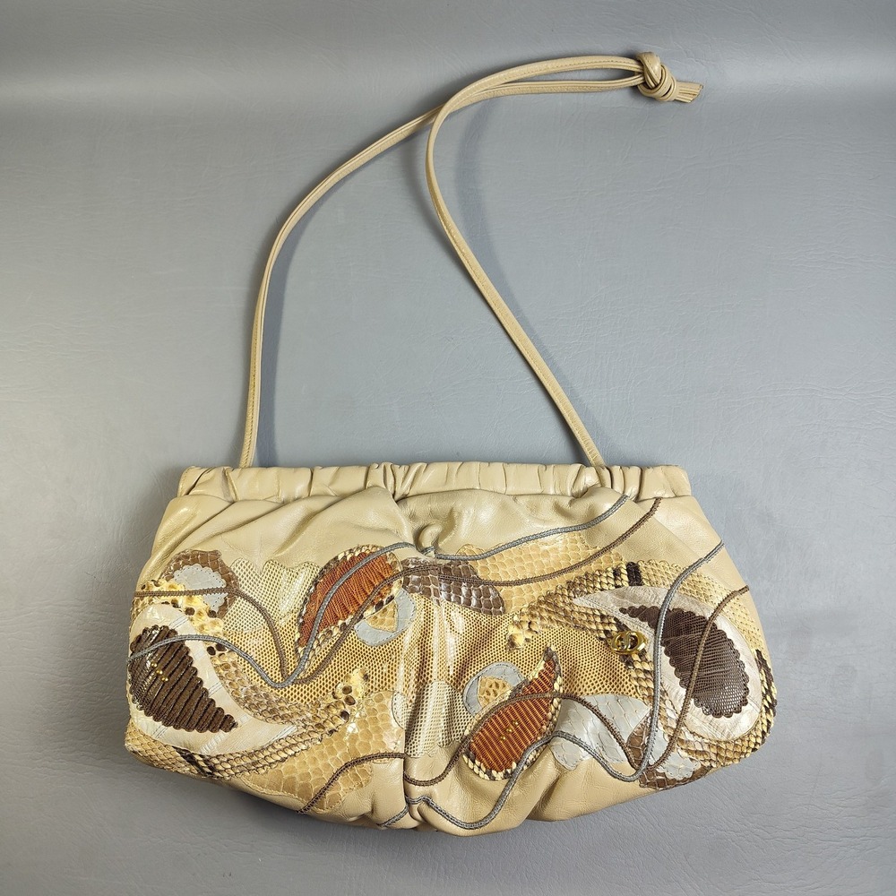 Vintage 80s Carlo Fiori Italy Snakeskin Patchwork Leather Shoulder Crossbody Bag